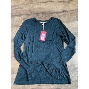 NWT Women Chelsea & Violet Long Sleeve Shimmer Green Ruffle Top Size L MSRP $58